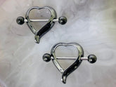 Set of 14G Plain Black Heart Shape Nipple Shield. Nipple Rings. Nipple Piercing. Nipple Jewelry